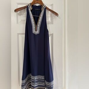 THML Embroidered Sleeveless Casual Dress, Navy Blue, Size Small
